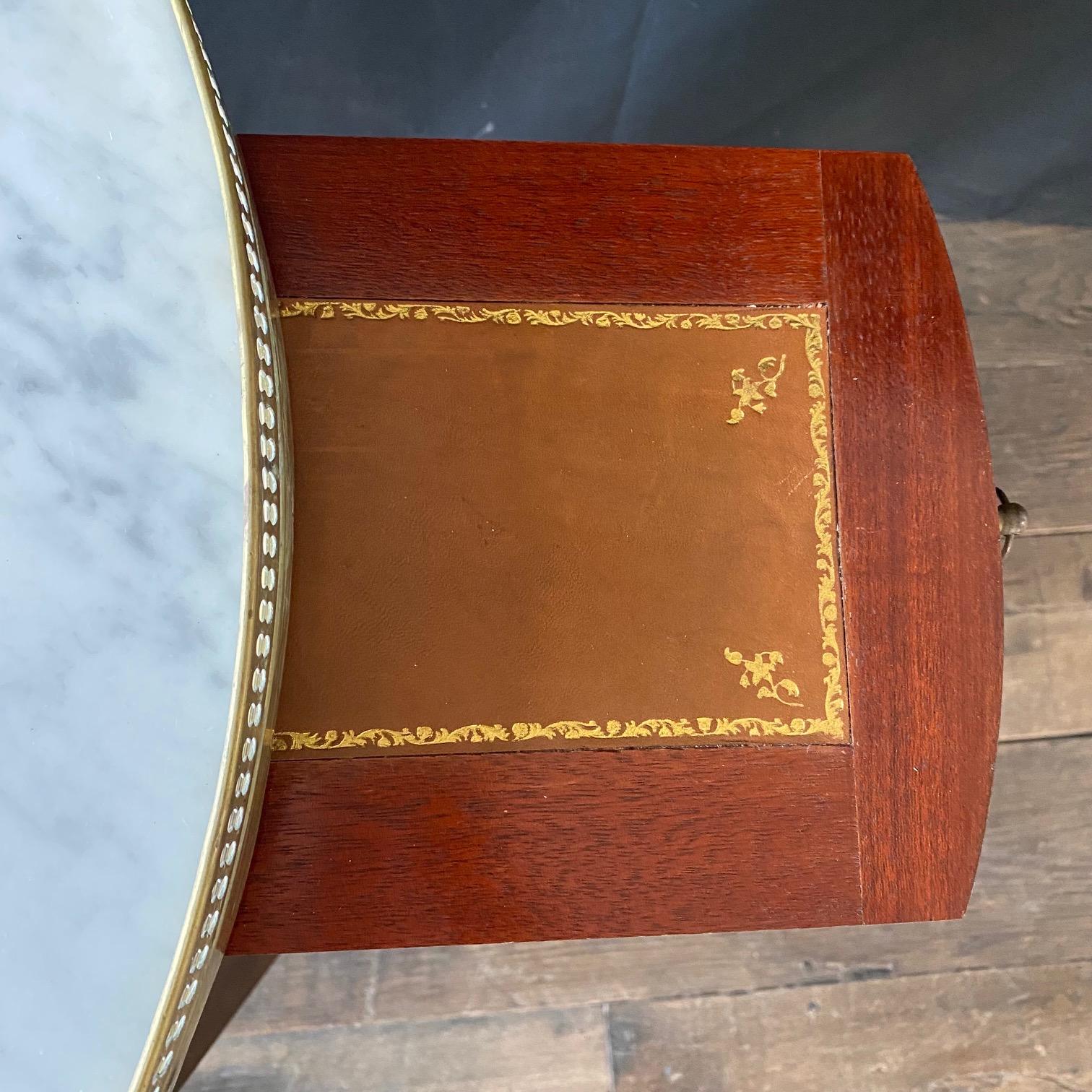 Inlay French Louis XVI Marble Top Round Bouillotte Side Table