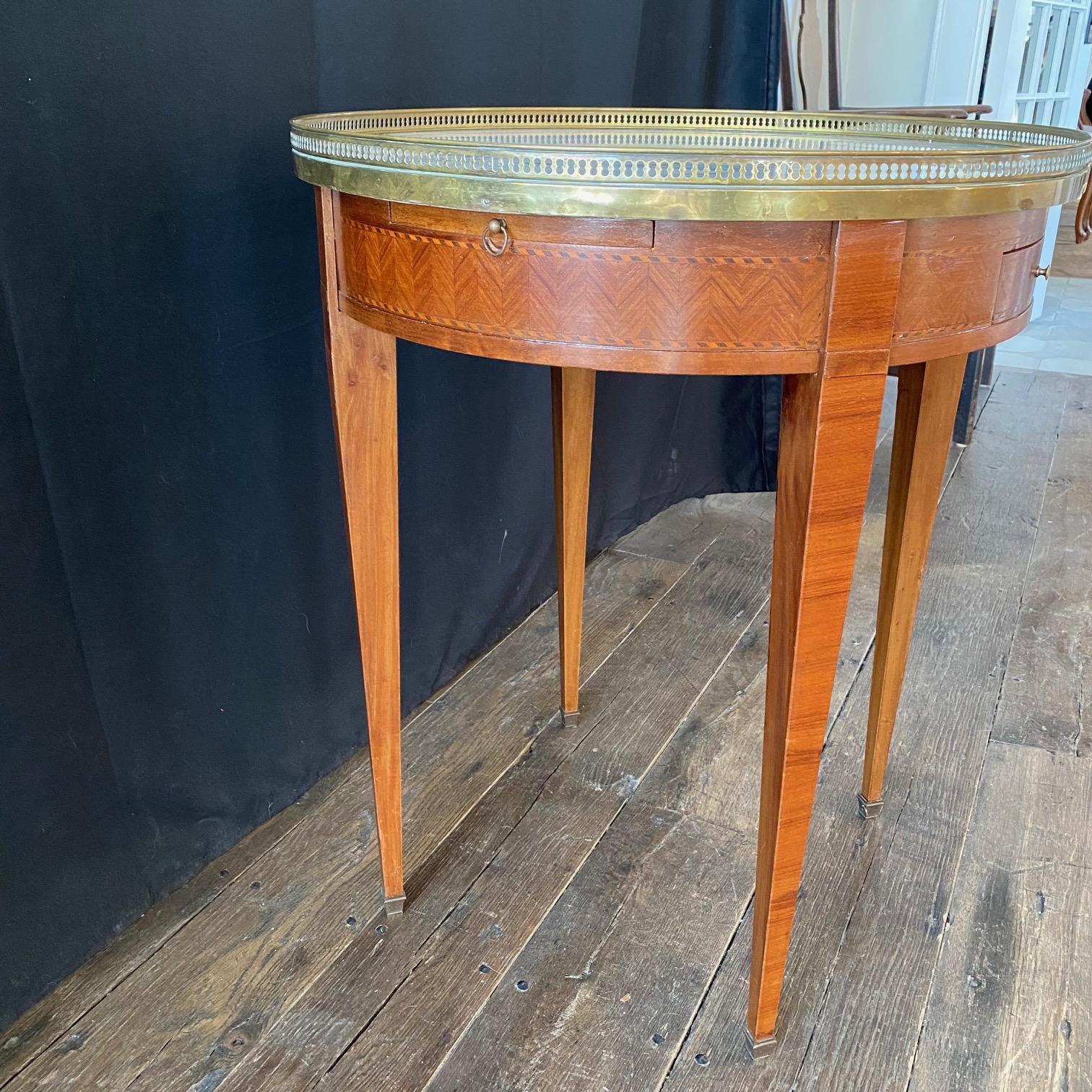 Early 20th Century  French Louis XVI Marble Top Round Bouillotte Side Table