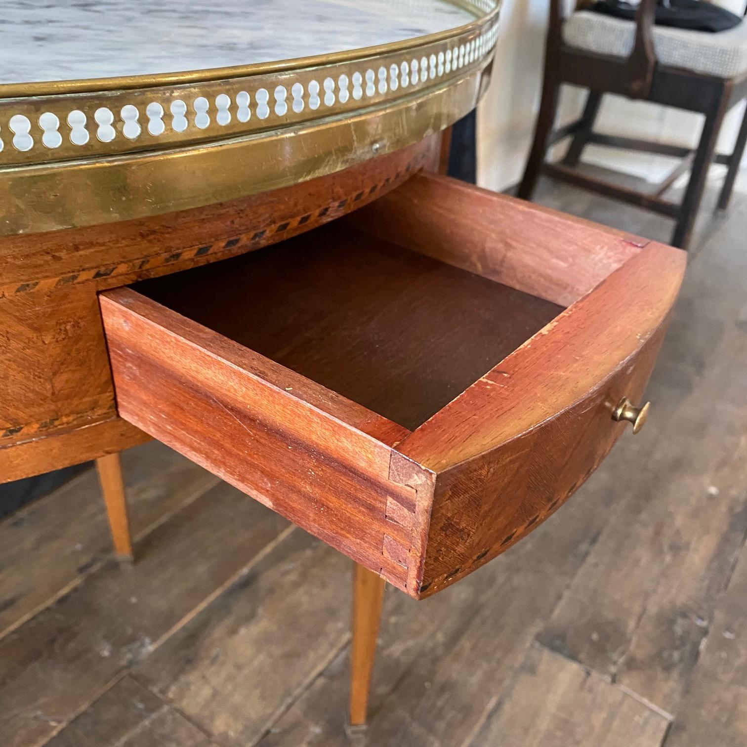 French Louis XVI Marble Top Round Bouillotte Side Table 2