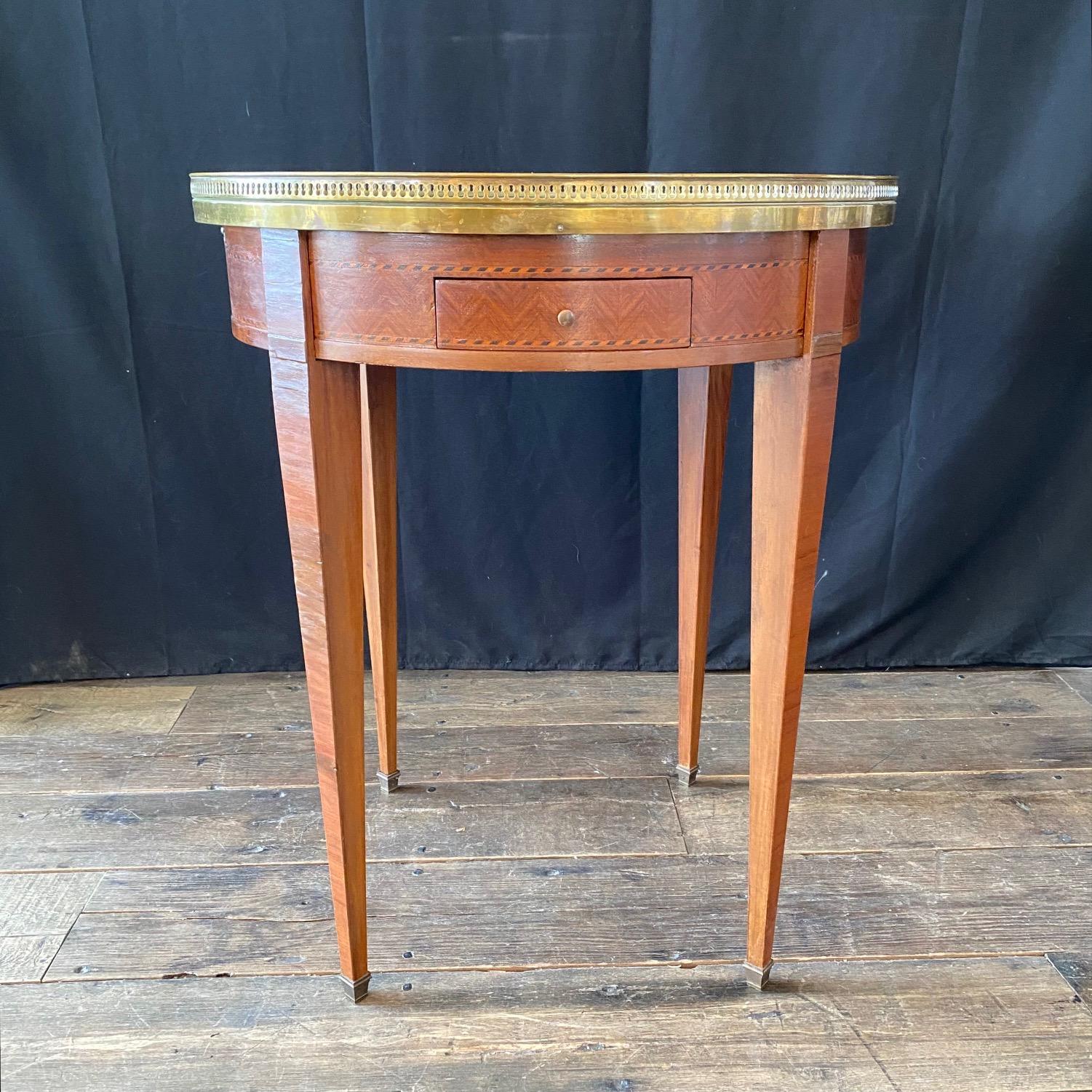 French Louis XVI Marble Top Round Bouillotte Side Table 3
