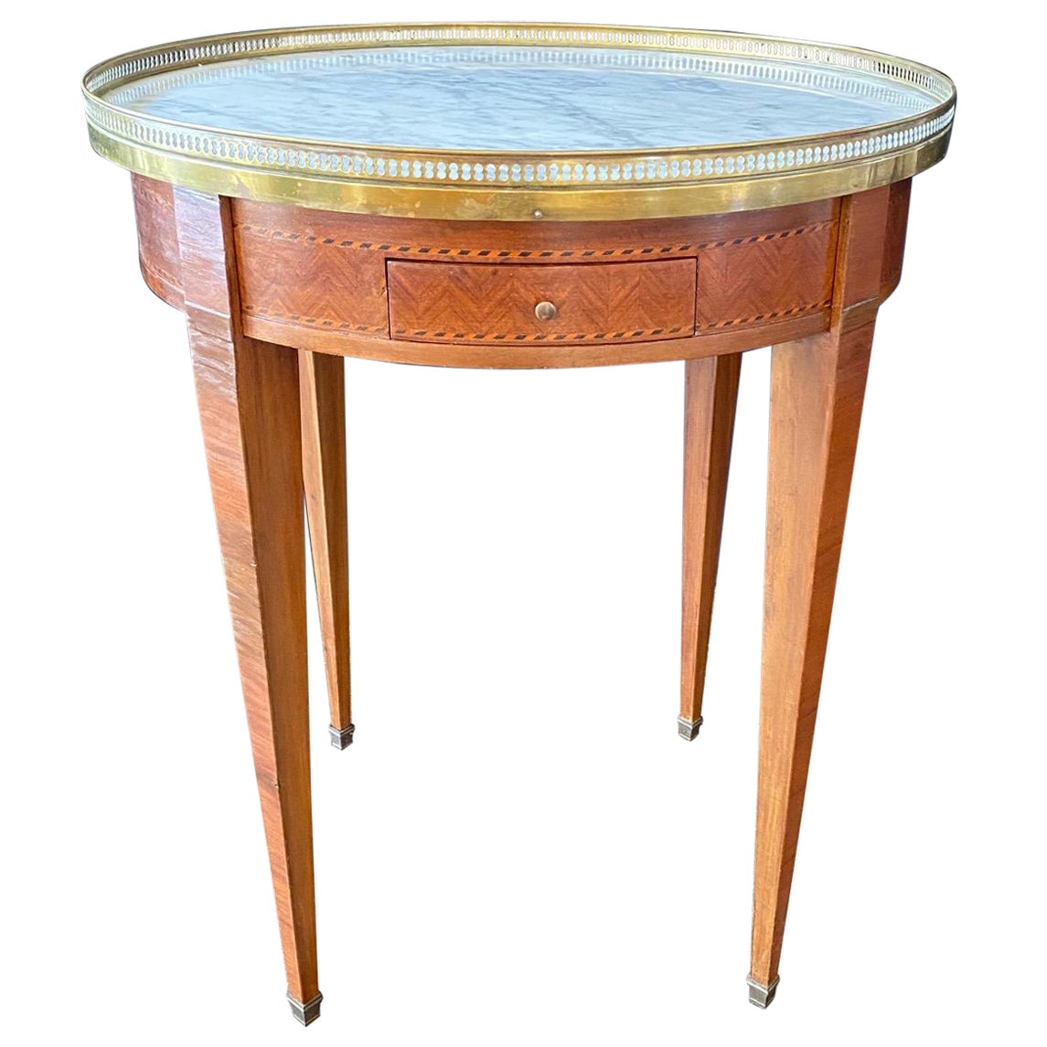 French Louis XVI Marble Top Round Bouillotte Side Table