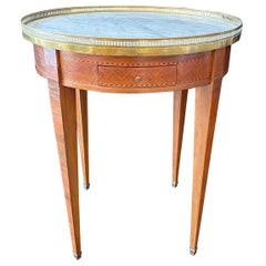 French Louis XVI Marble Top Round Bouillotte Side Table