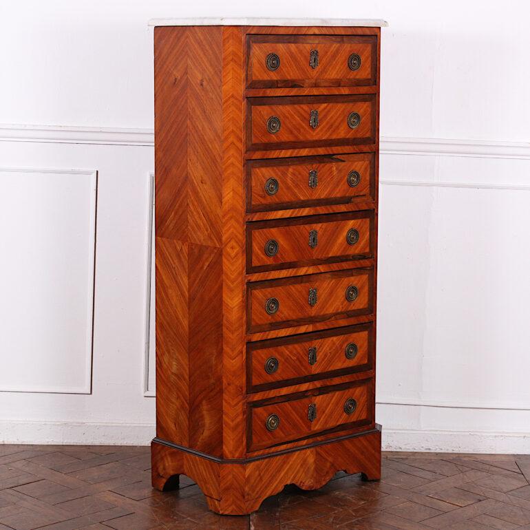 French Louis XVI Marble Top Semainier Seven Drawer Chest  In Good Condition In Vancouver, British Columbia