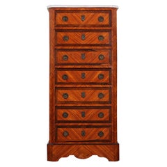 French Louis XVI Marble Top Semainier Seven Drawer Chest