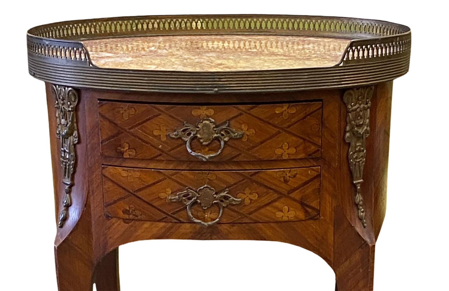 Inlay French Louis XVI Marble Top Side Table