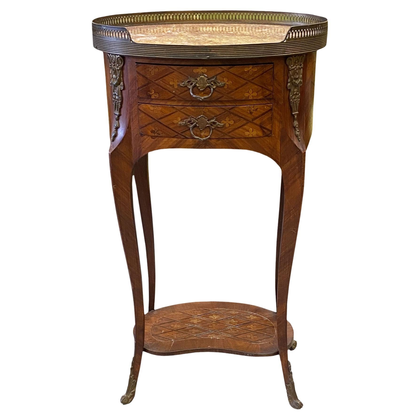 Small Round MarbleTop French Louis XVI Directoire Style Italian Side