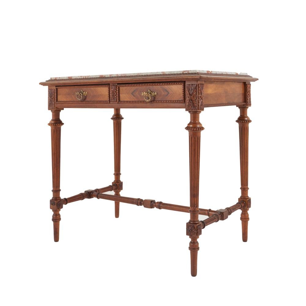 Carved French Louis XVI Marble-Top Table