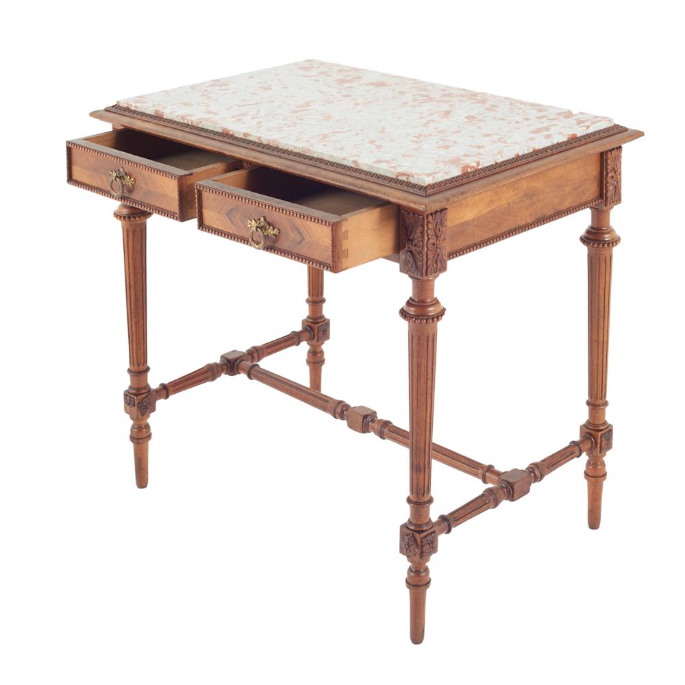 Walnut French Louis XVI Marble-Top Table