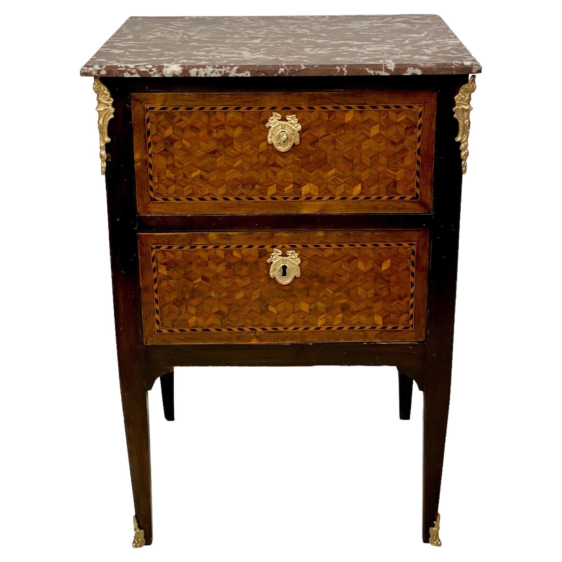 Louis XVI Period French Petite Marquetry Commode with Marble Top