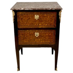 French Louis XVI Period Marquetry Commode with Marble Top