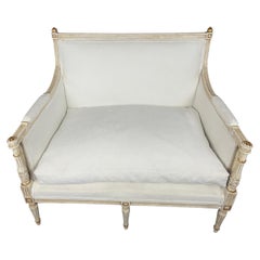 Vintage French Louis XVI Marquis Bergere Chair in White Linen