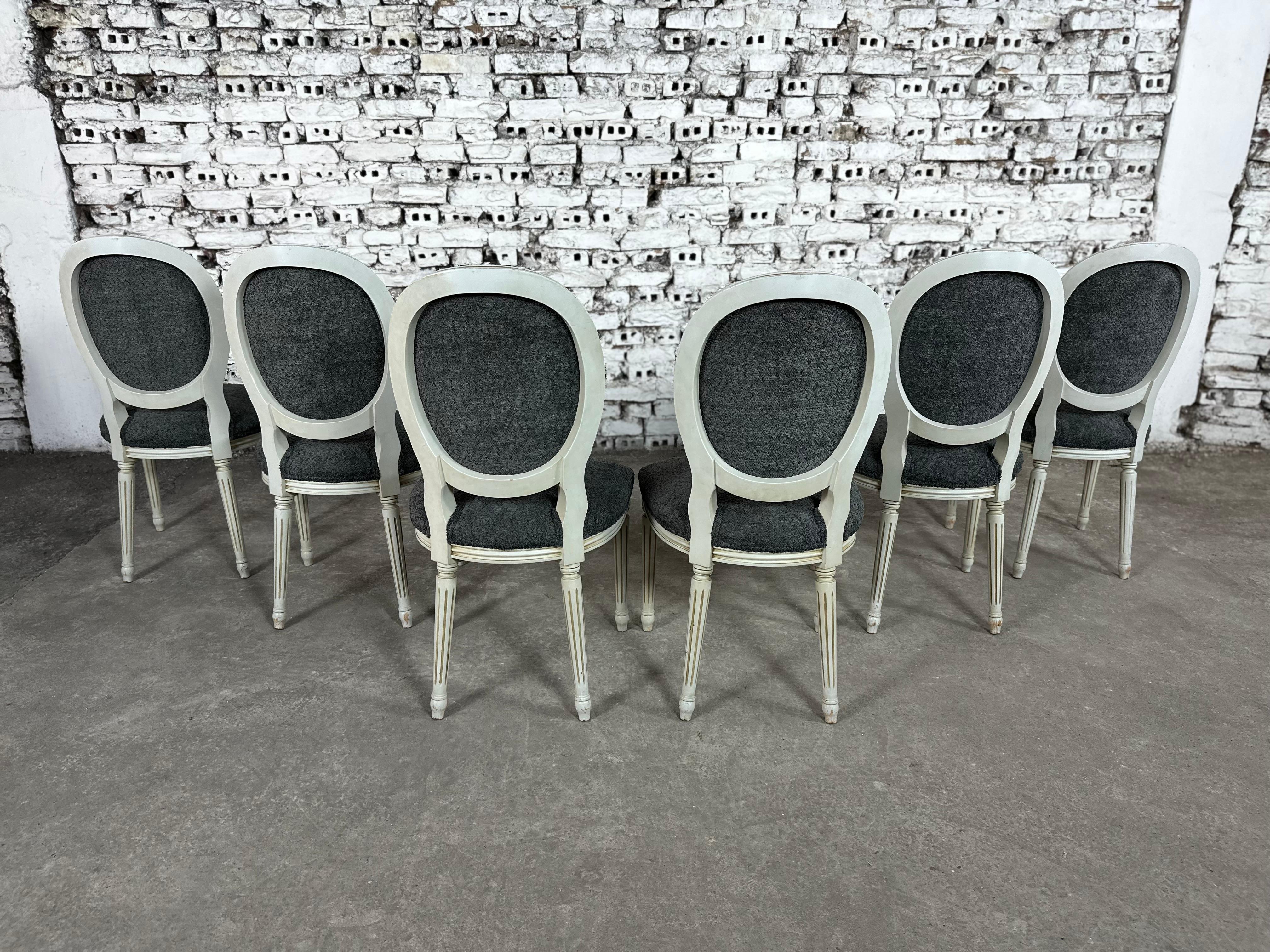 French Louis XVI Medallion Back Dining Chairs, Reupholstered - Set of 6 For Sale 5