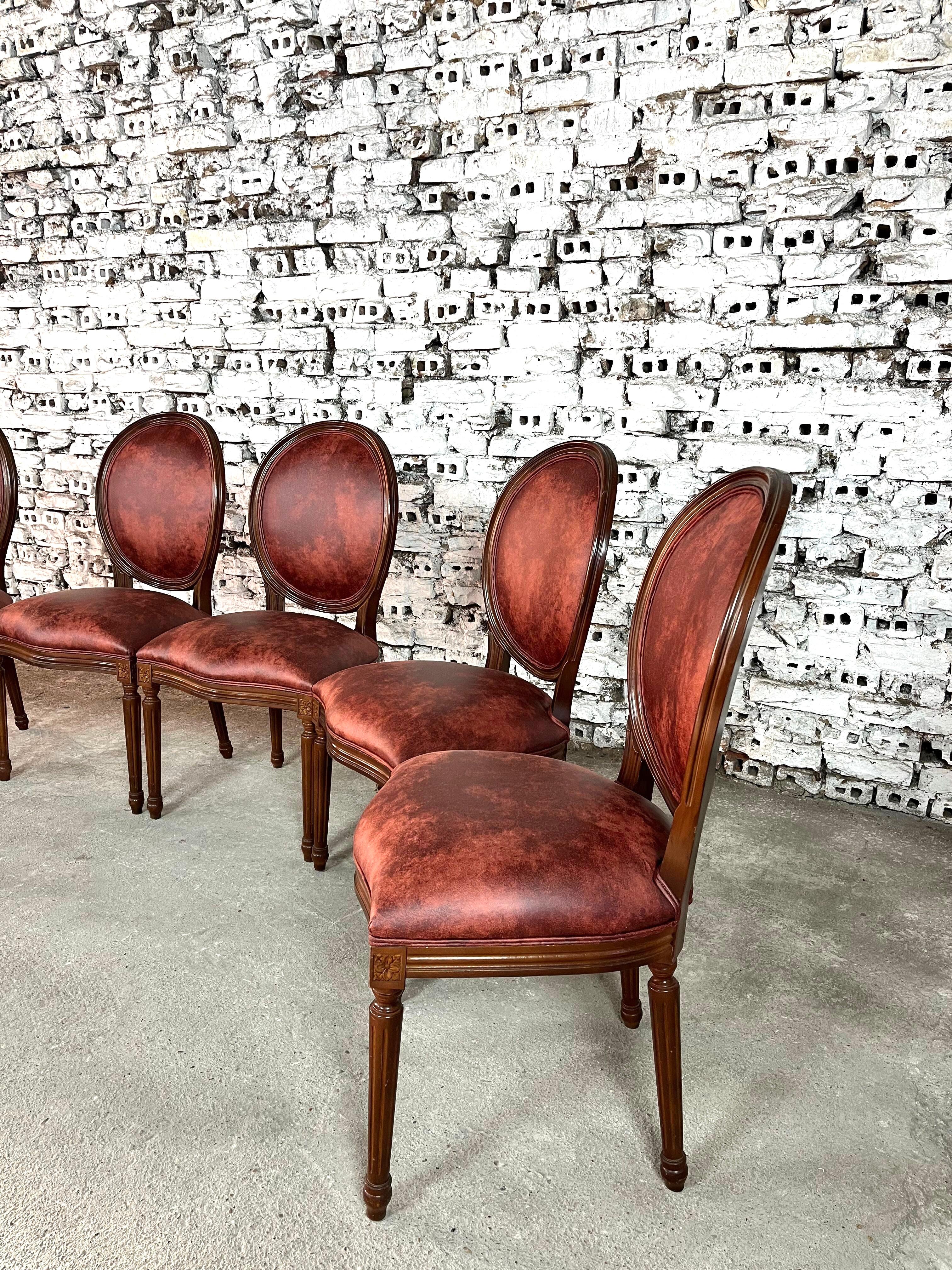 Français French Louis XVI Medallion Back Dining Chairs, Reupholstered - Set of 6 en vente