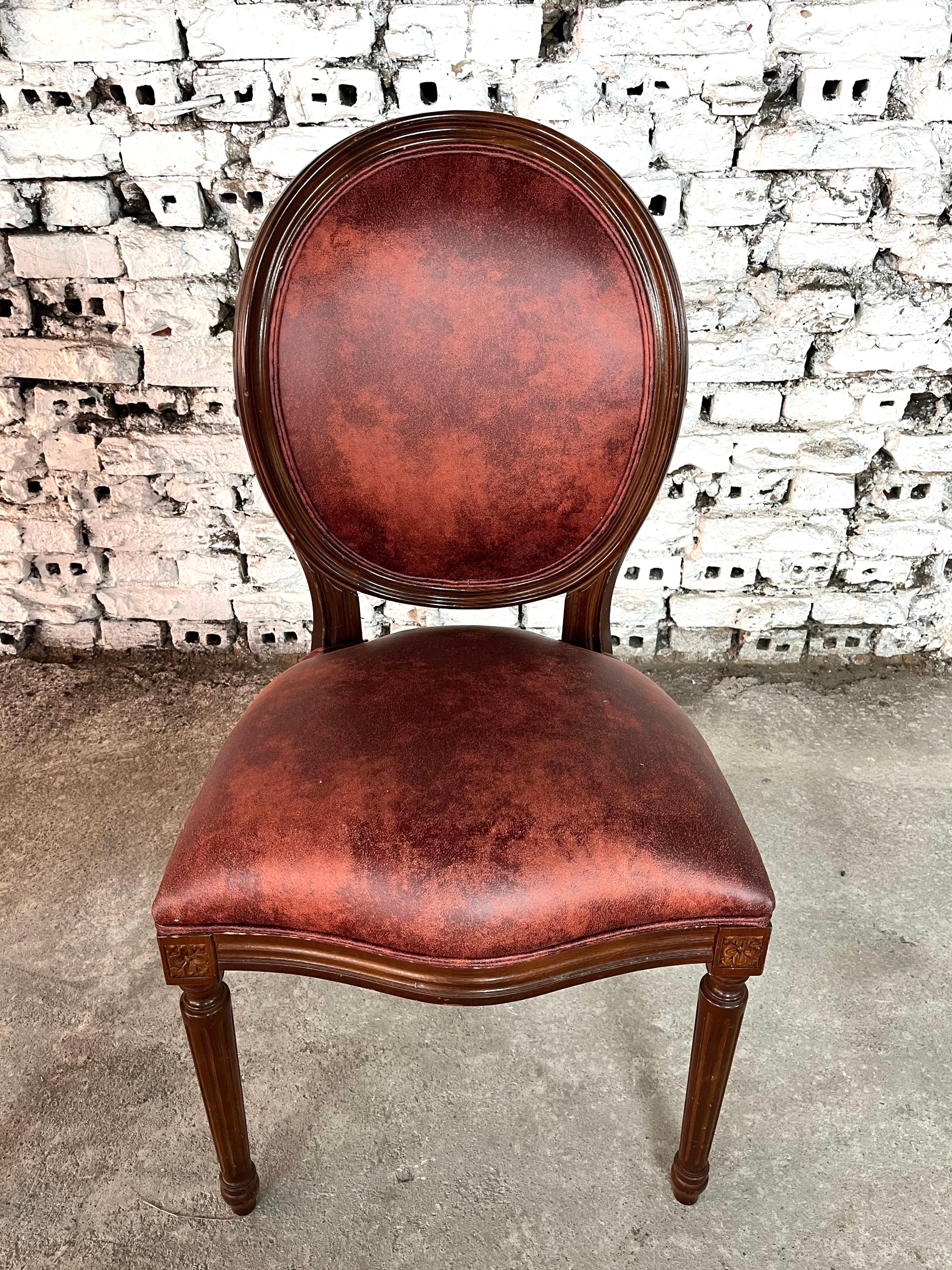 Imitation cuir French Louis XVI Medallion Back Dining Chairs, Reupholstered - Set of 6 en vente