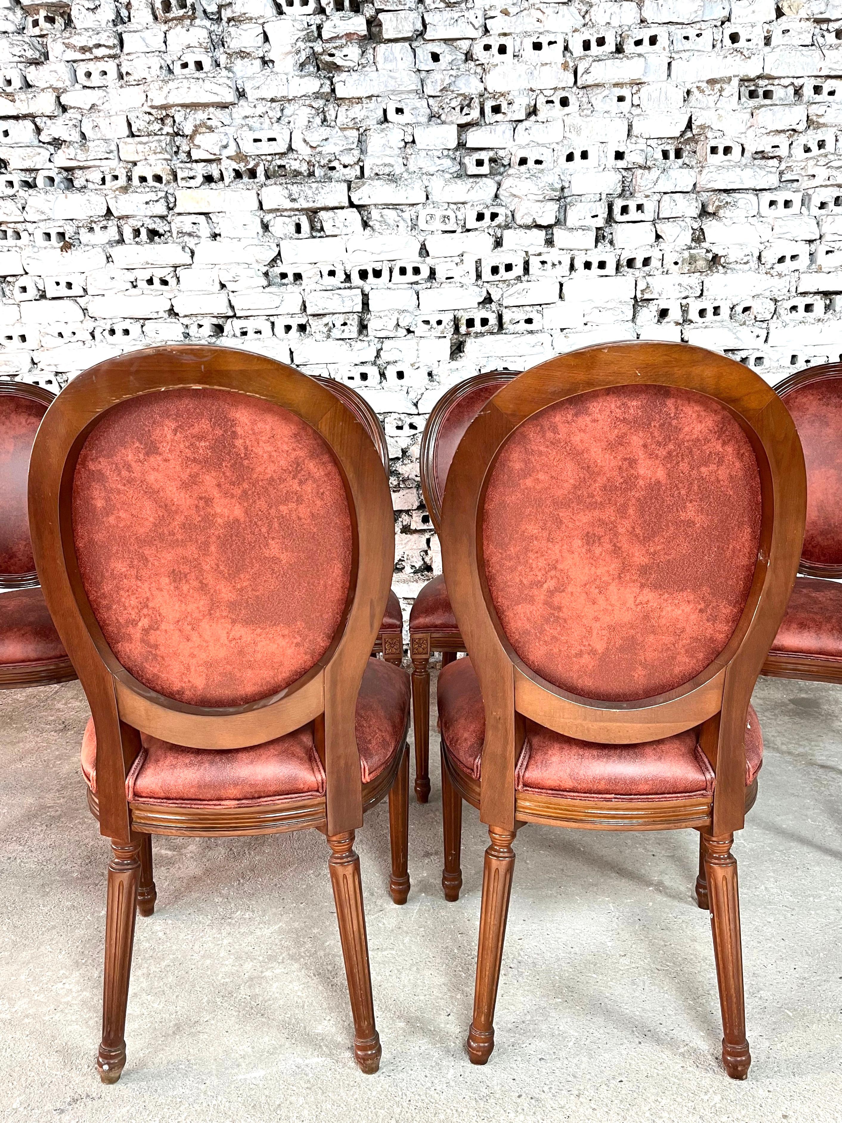 French Louis XVI Medallion Back Dining Chairs, Reupholstered - Set of 6 en vente 1