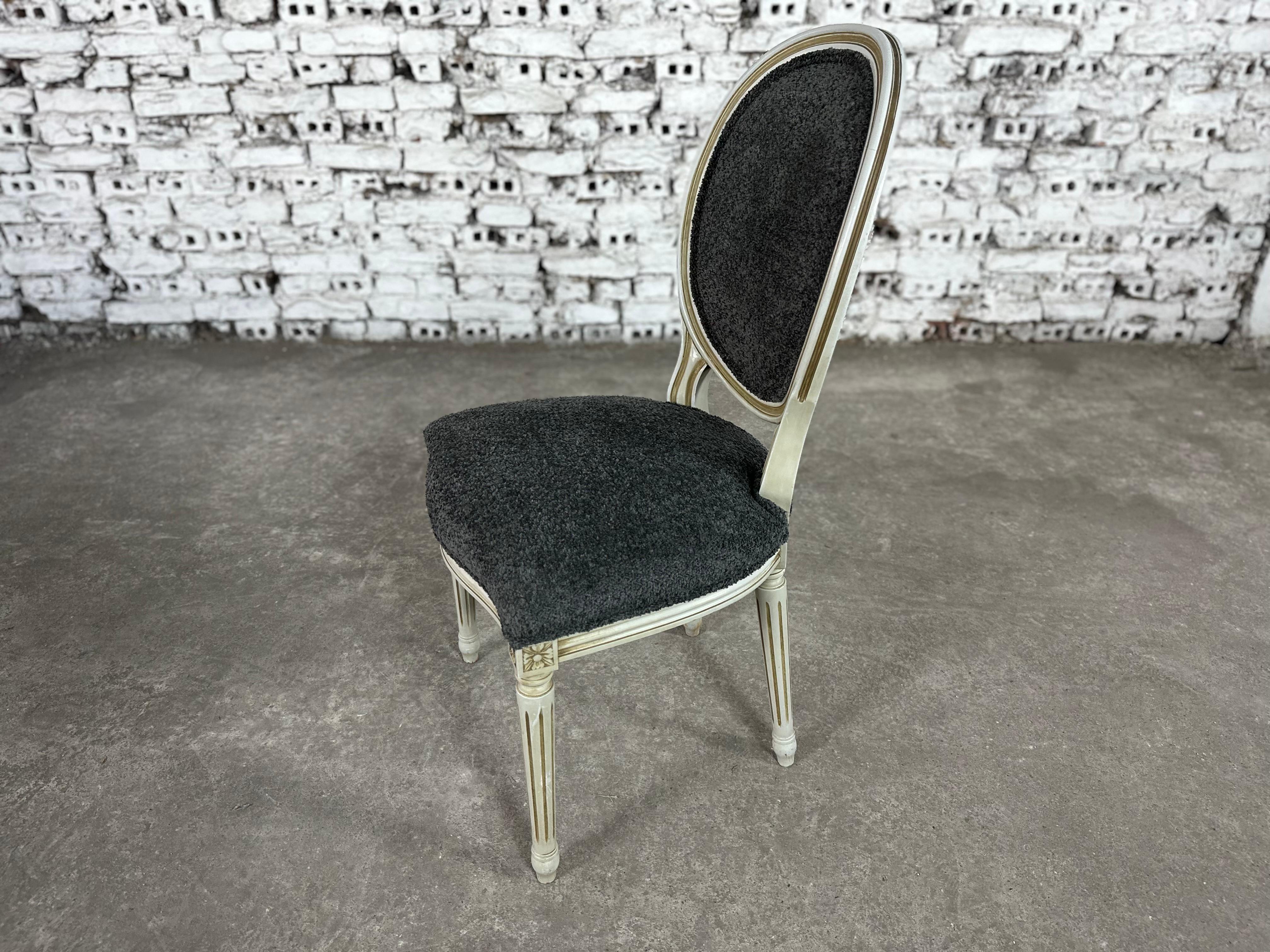 French Louis XVI Medallion Back Dining Chairs, Reupholstered - Set of 6 For Sale 3