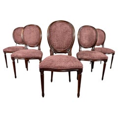 Französische Louis-XVI-Esszimmerstühle mit Medaillon-Rückenlehne, neu gepolstert, 6er-Set