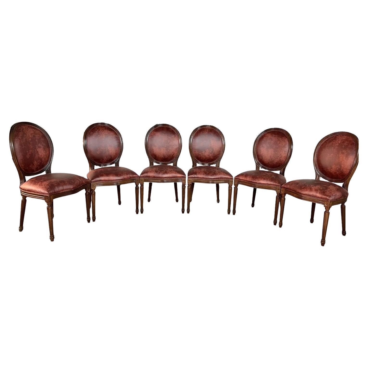 French Louis XVI Medallion Back Dining Chairs, Reupholstered - Set of 6 en vente