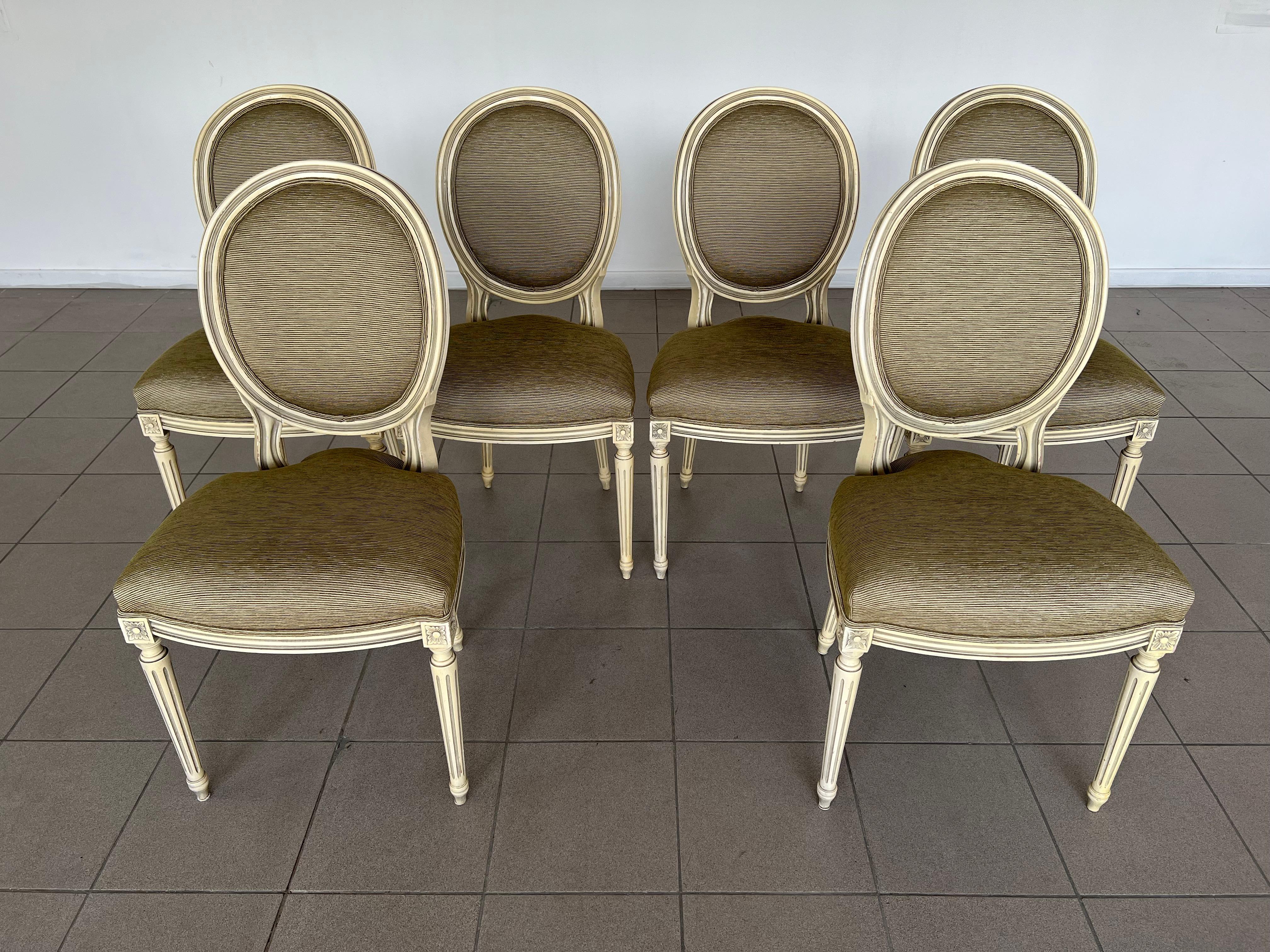 French Louis XVI Medallion Back Dining Chairs - Set of 6 1