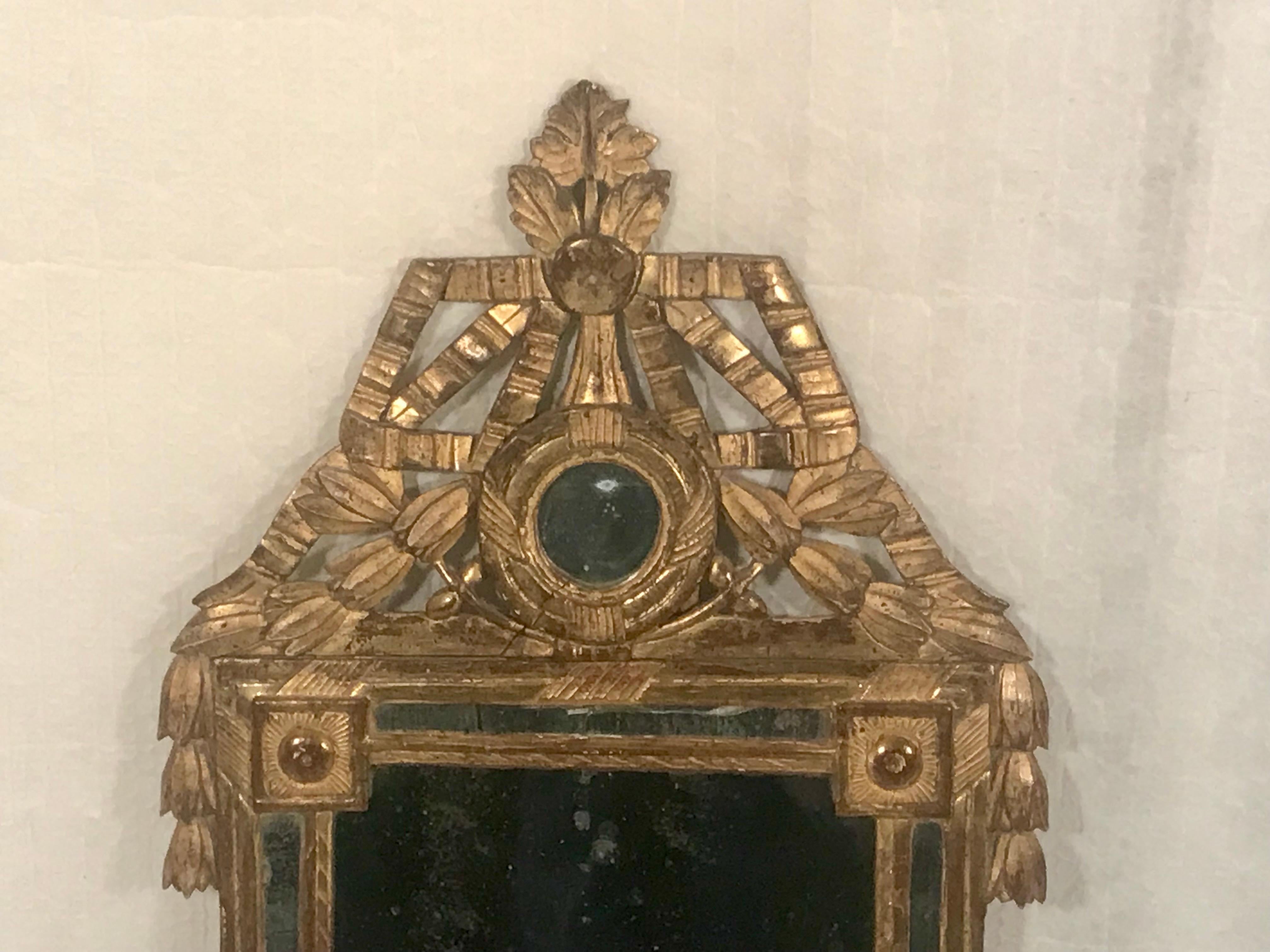 Hand-Carved French Louis XVI Mirror, 1780, Giltwood For Sale