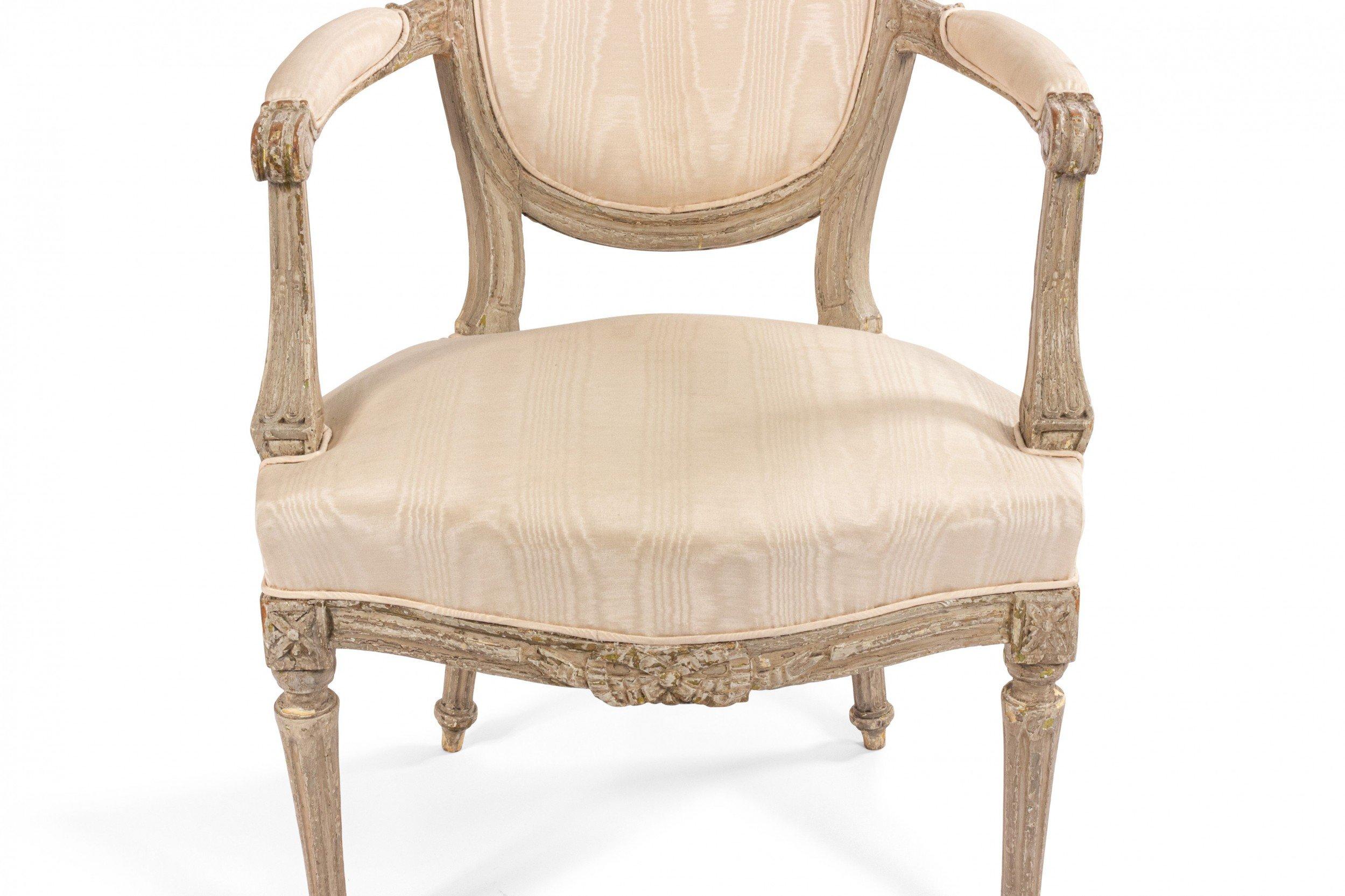 French Louis XVI Moire Armchairs For Sale 3