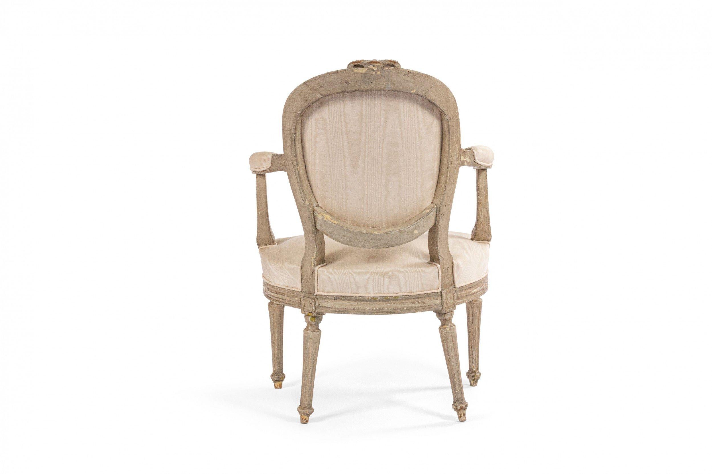 Painted French Louis XVI Moire Armchairs For Sale