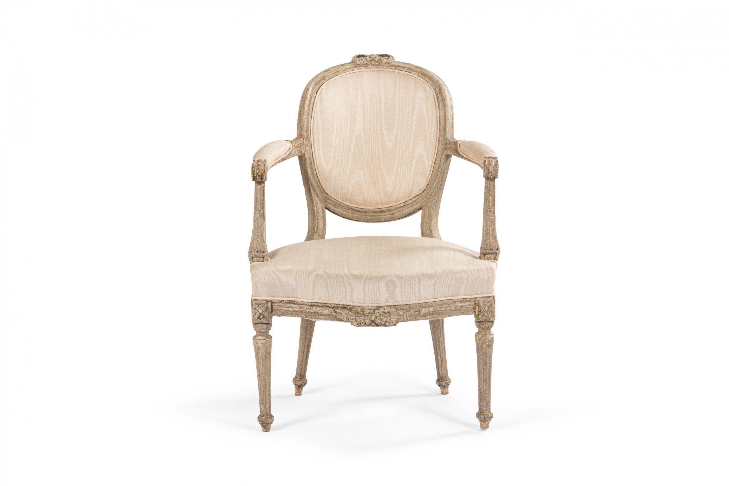 French Louis XVI Moire Armchairs For Sale 1