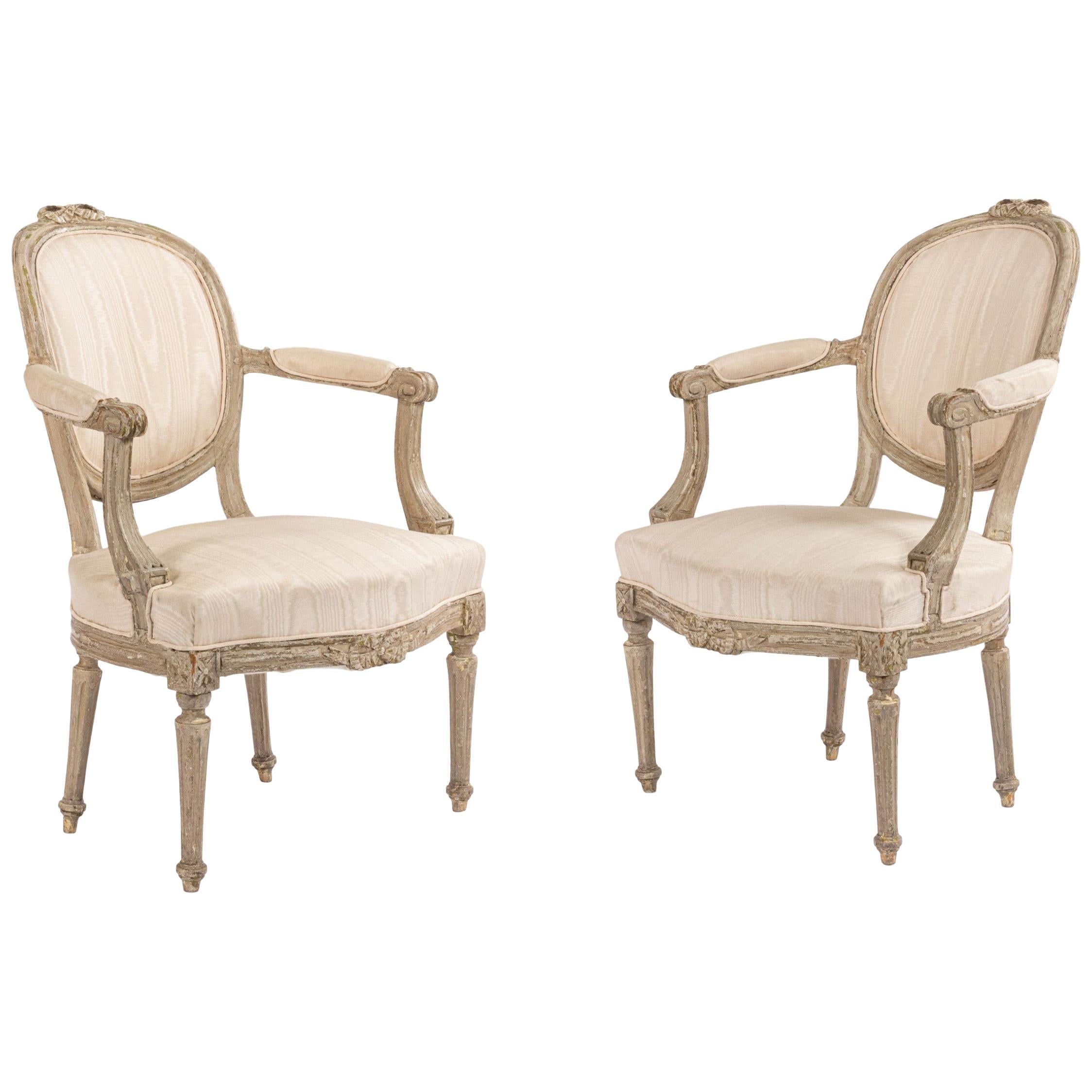 French Louis XVI Moire Armchairs