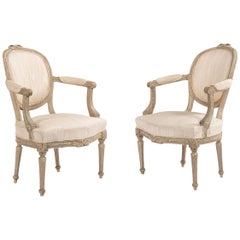 Antique French Louis XVI Moire Armchairs