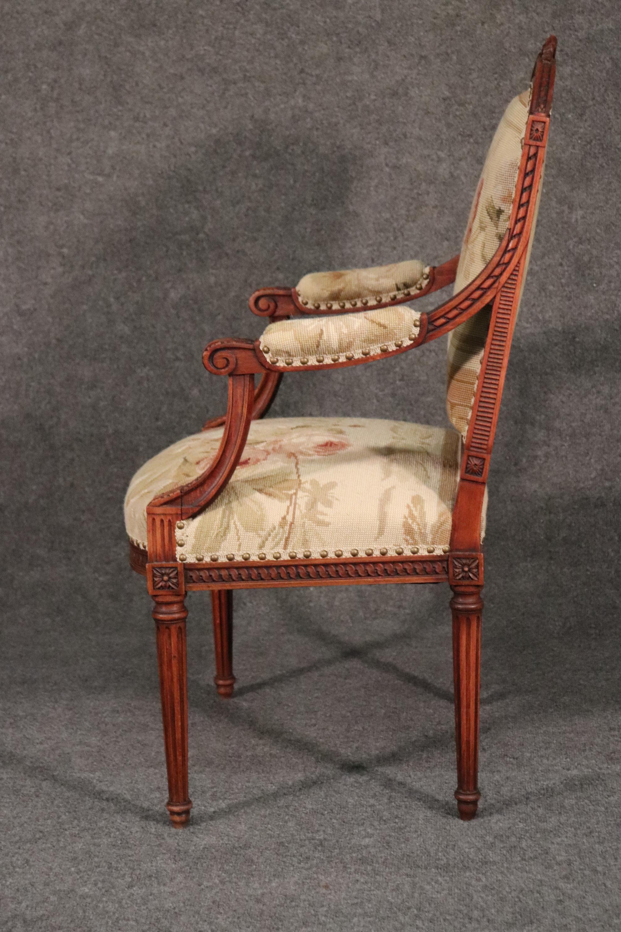 Late 19th Century French Louis XVI Needlepoint Fauteuil Armchair in Walnut, circa 1890 For Sale