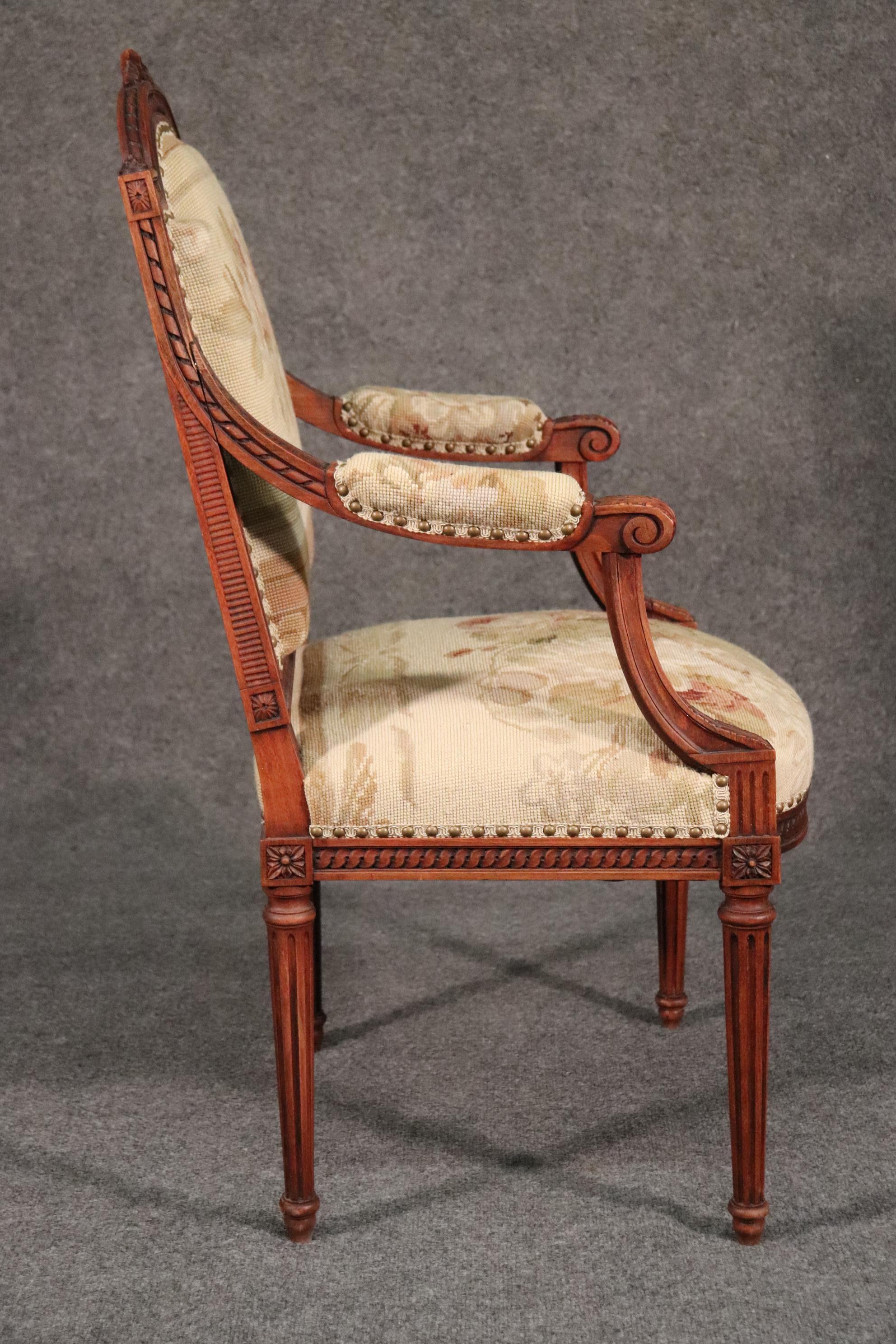 French Louis XVI Needlepoint Fauteuil Armchair in Walnut, circa 1890 For Sale 2