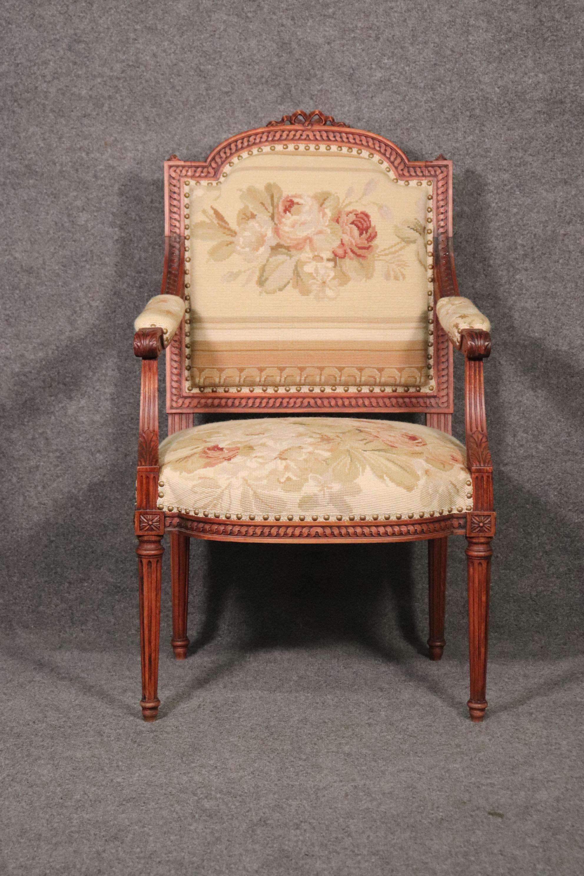 Dimensions- H: 40in W: 24in D: 24in SH: 19in
This Louis XVI Style French Armchair is made of the highest quality and is perfect for you and your home! If you look at the photos provided you will see the attention to detail within the elaborate