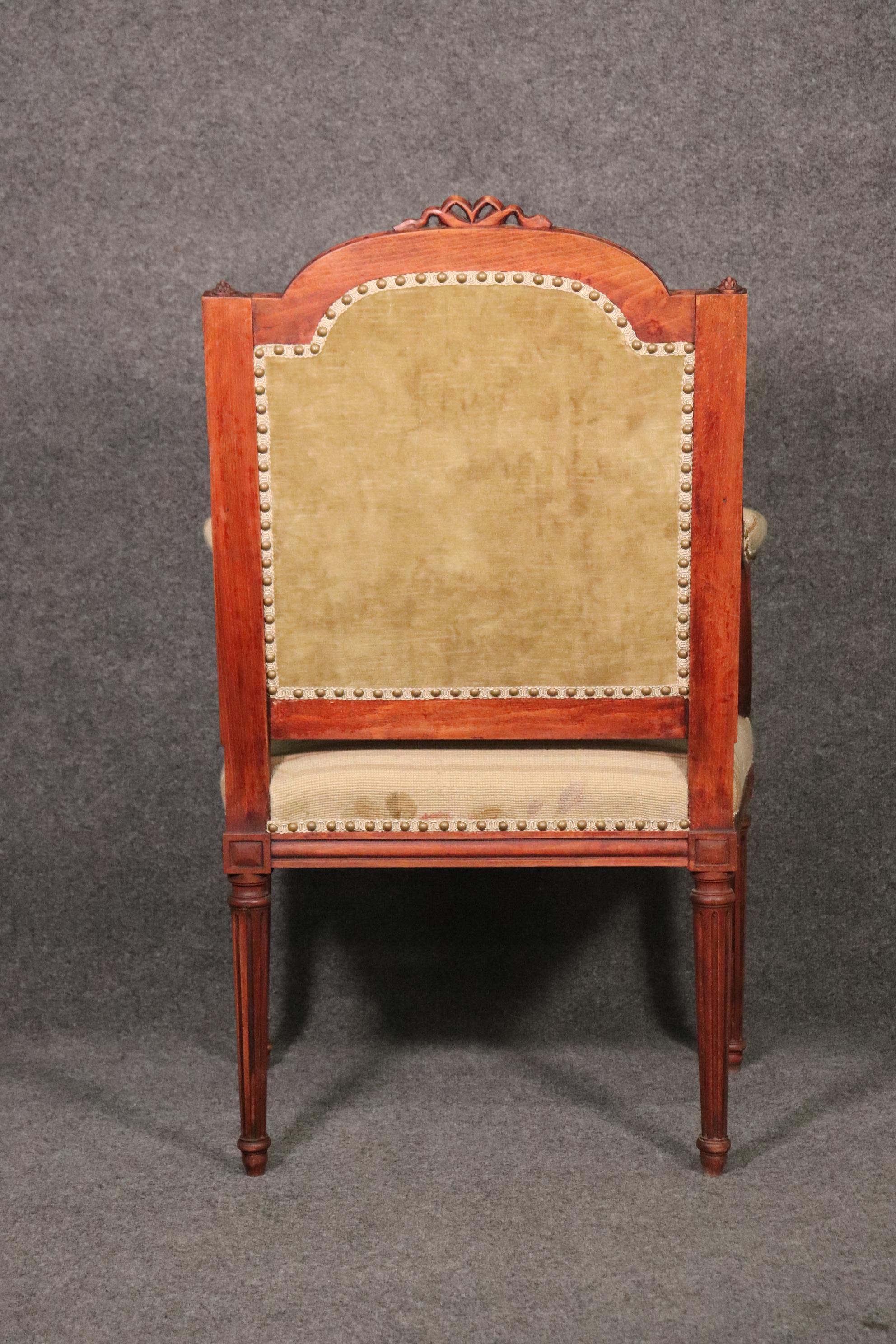 French Louis XVI Needlepoint Fauteuil Armchair in Walnut, circa 1890 In Good Condition For Sale In Swedesboro, NJ