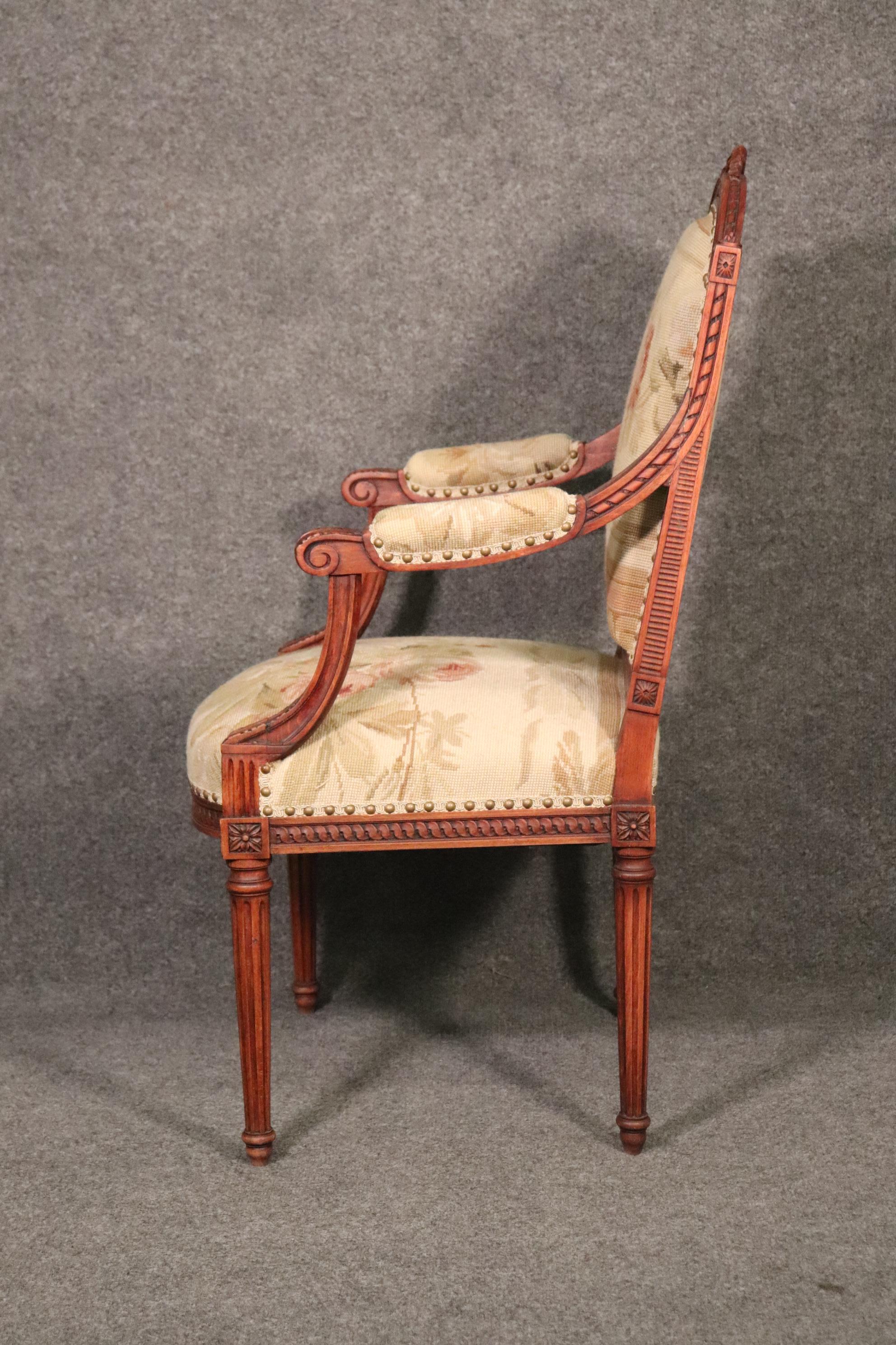19th Century French Louis XVI Needlepoint Fauteuil Armchair in Walnut, circa 1890 For Sale