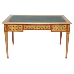 French Louis XVI Neoclassical Desk Mahogany Colored Marquetry, 1970s