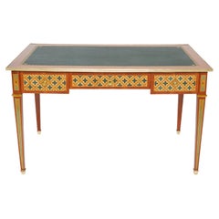 French Louis XVI Neoclassical Desk Mahogany Colored Marquetry, 1970s