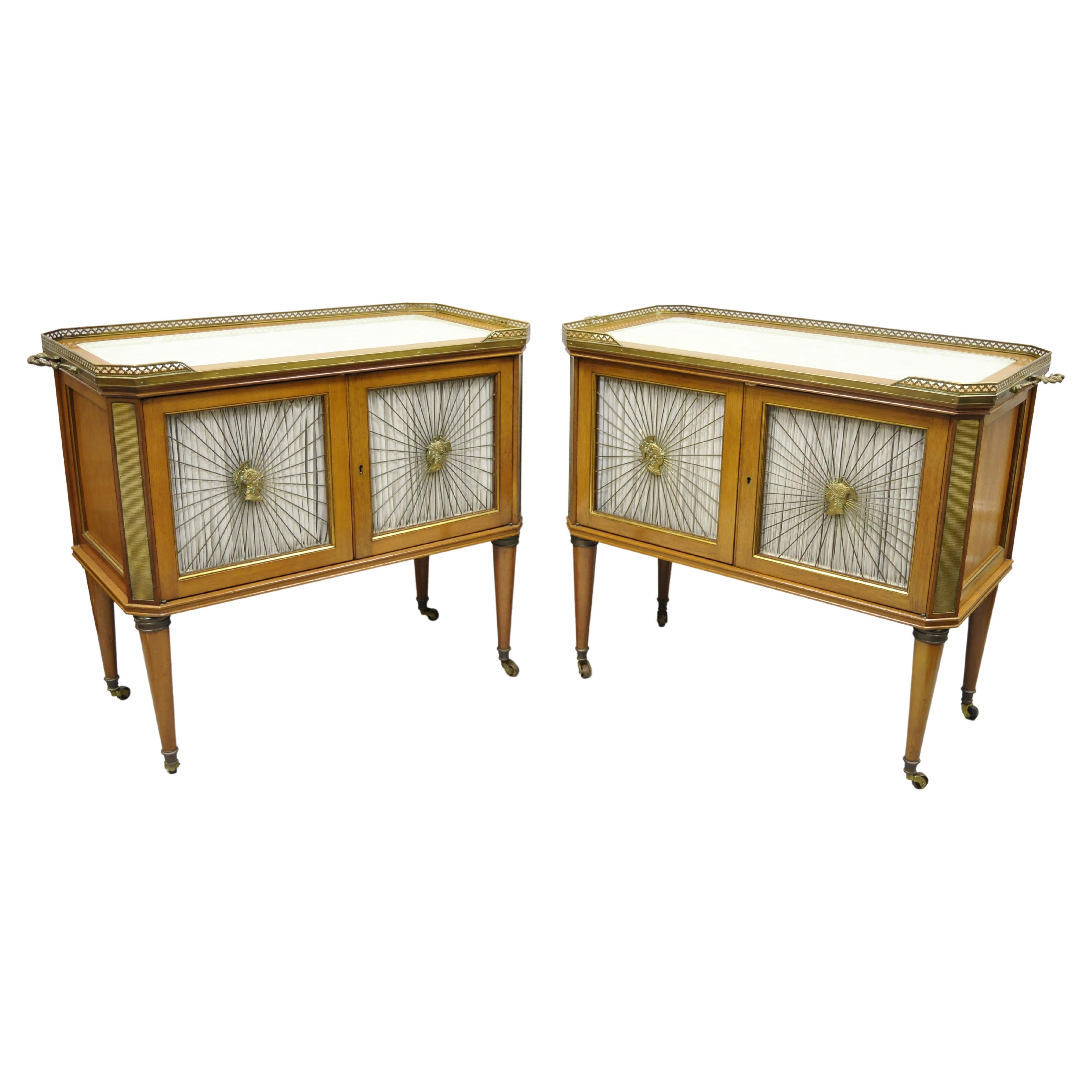French Louis XVI Neoclassical Regency Mahogany Server Cabinet Tables, a Pair For Sale