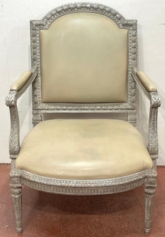 Luigi XVI francese  Stile neoclassico argentato  Pelle  Poltrona / Bergere