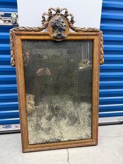 French Louis XVI Neoclassical-Style Carved Mirror W/ Classical Profile Medallion