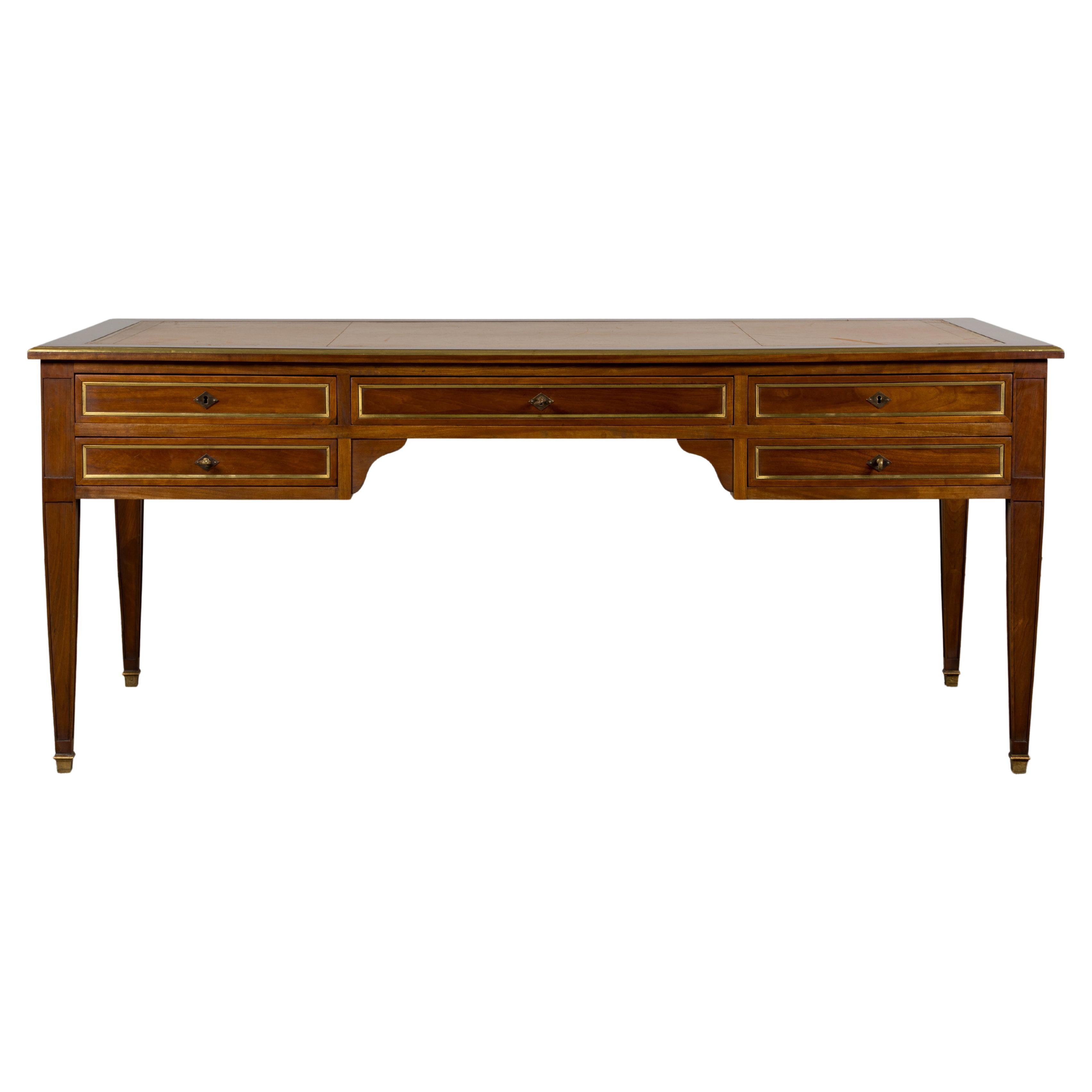 Französisch Louis XVI neoklassischen Stil Mahagoni-Schreibtisch W / Brown Leder Top