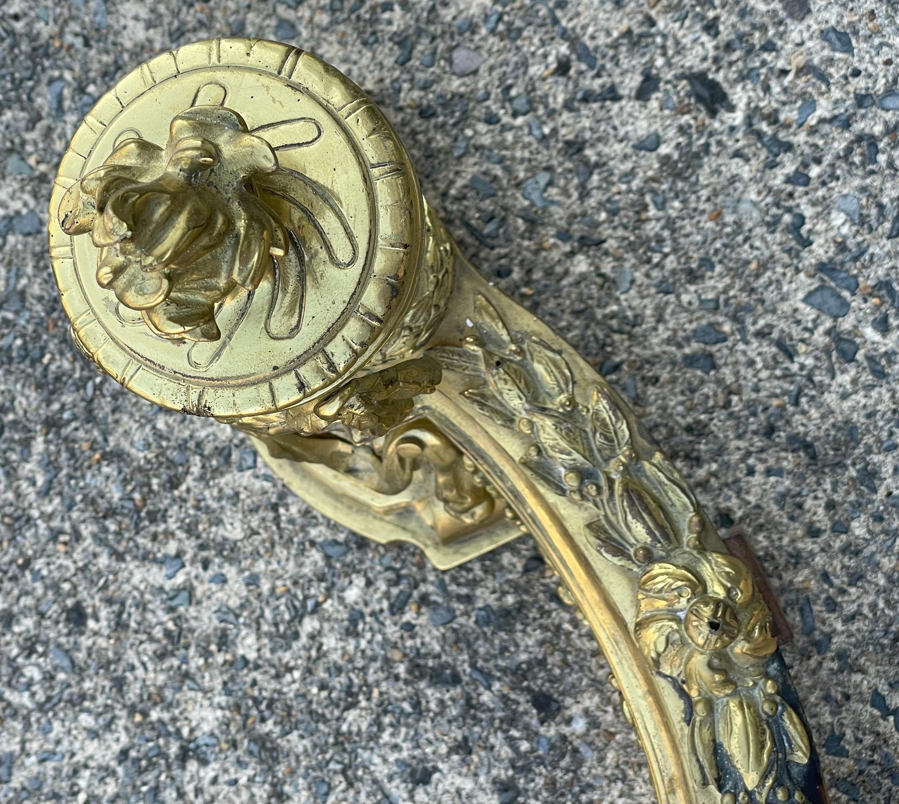French Louis XVI Neoclassical Urn Lion Head Brass Fireplace Chenets & Fender Set For Sale 1