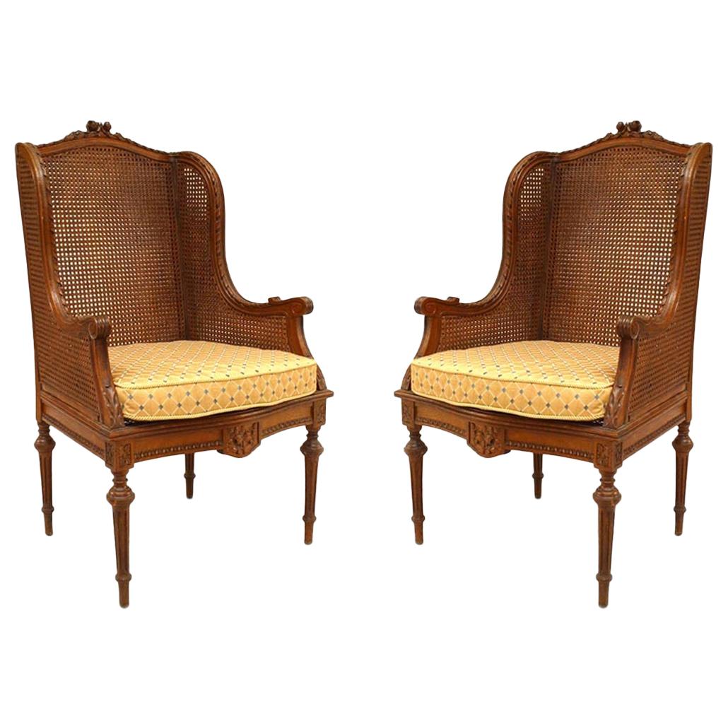 French Louis XVI Oak Wing Chairs