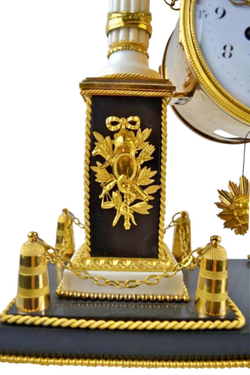 Bronze French Louis XVI Ormolu and Marble Monument Clock For Sale