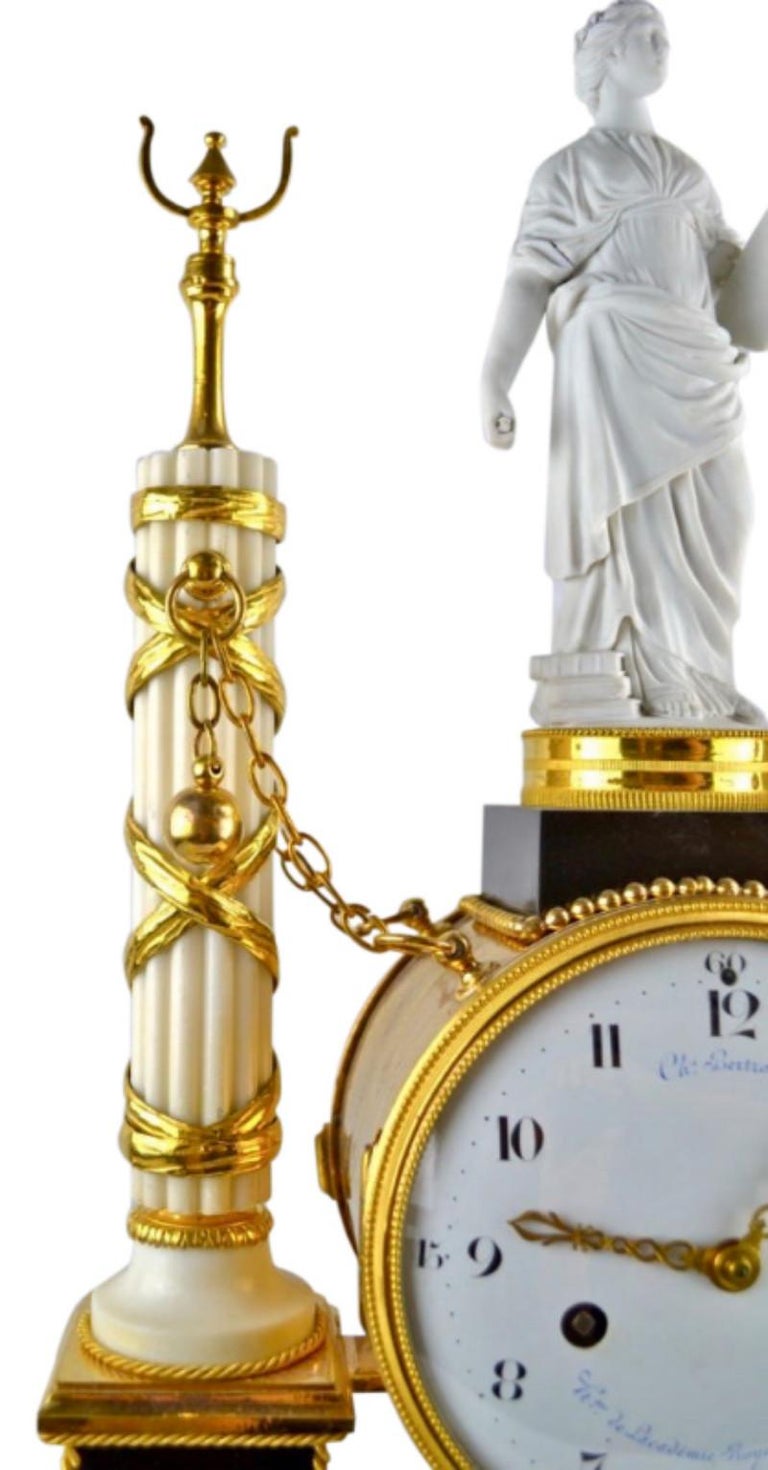 French Louis XVI Ormolu and Marble Monument Clock For Sale 1