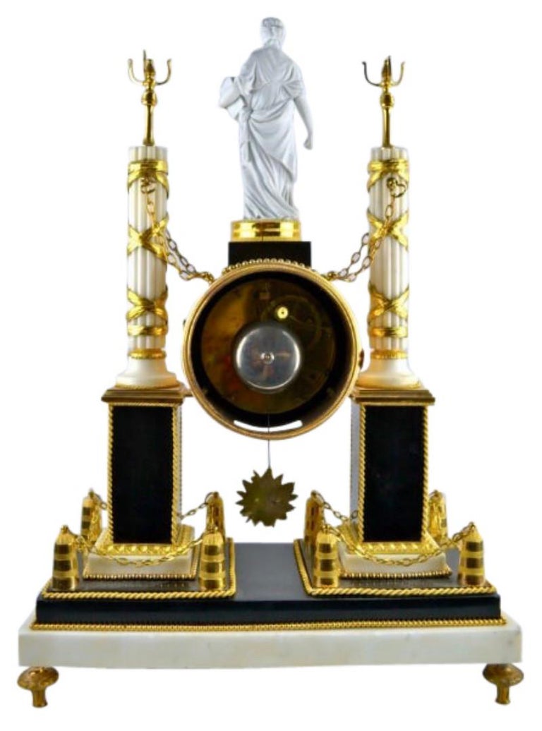French Louis XVI Ormolu and Marble Monument Clock For Sale 2