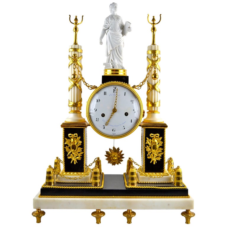French Louis XVI Ormolu and Marble Monument Clock For Sale