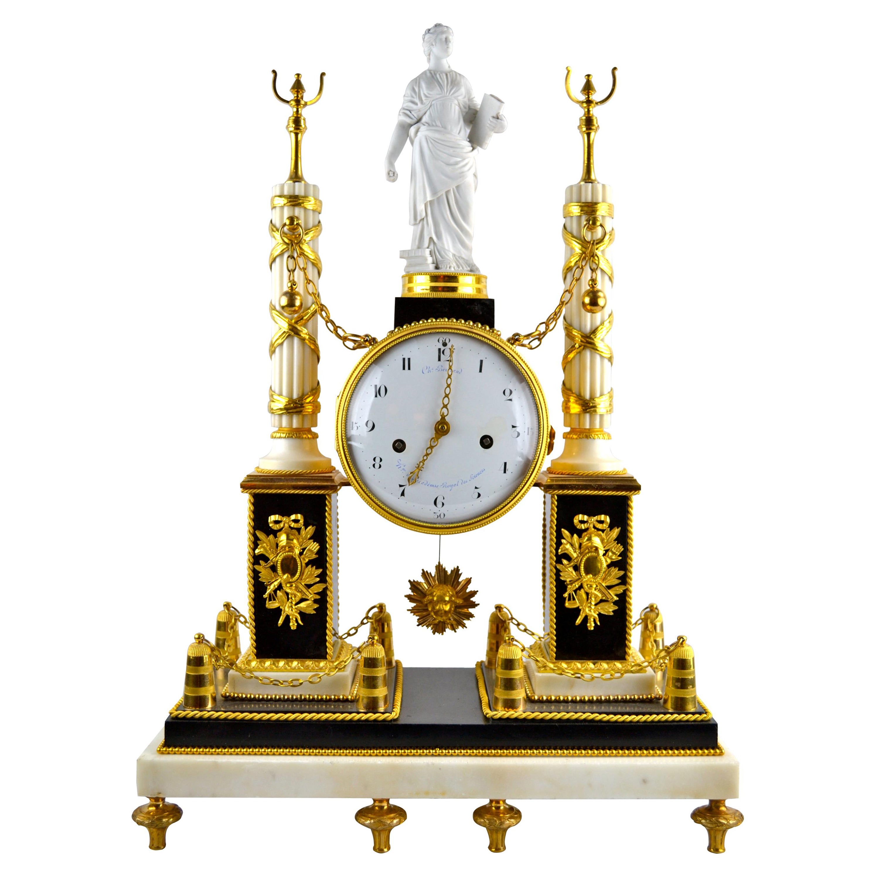 French Louis XVI Ormolu and Marble Monument Clock For Sale