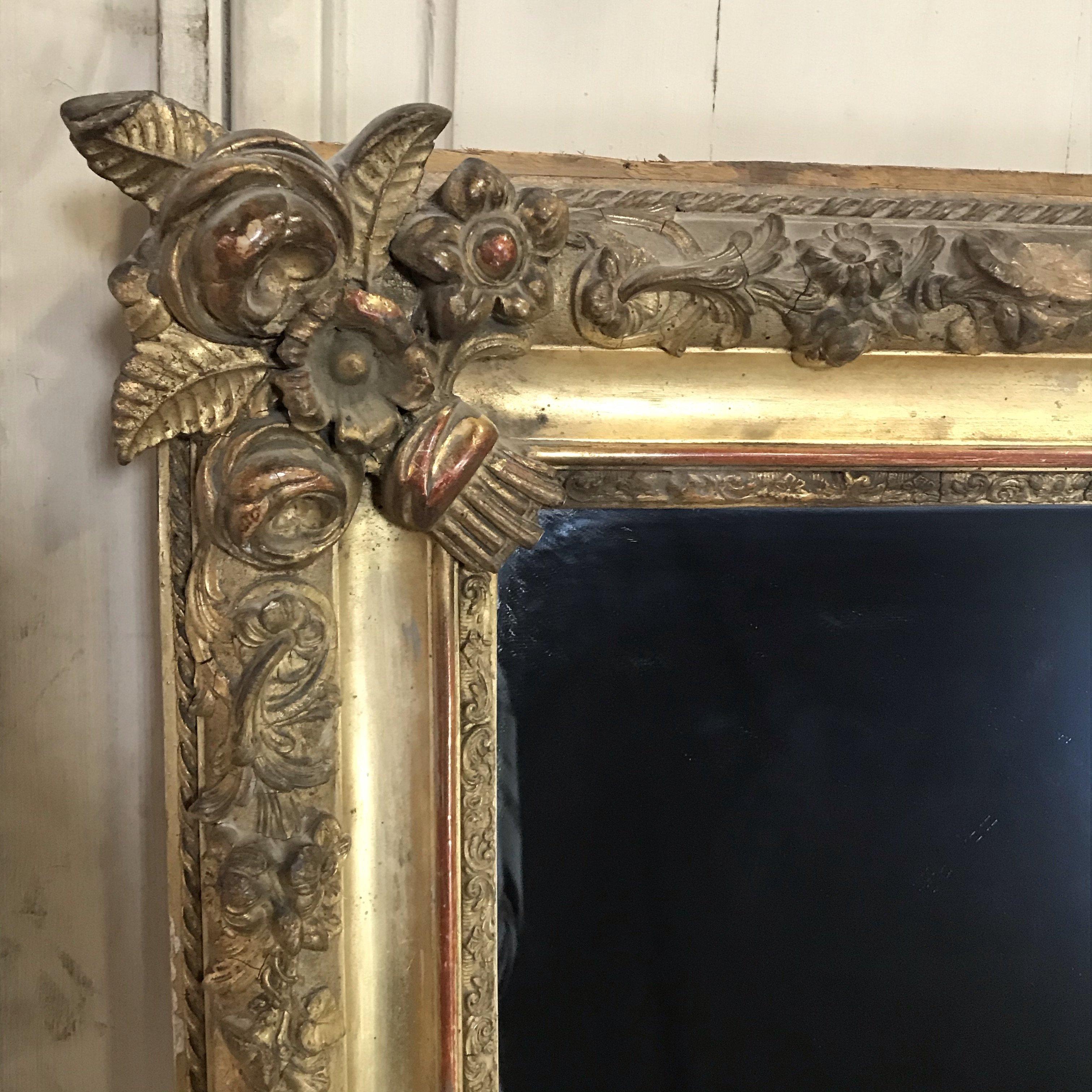 French Louis XVI Ornate Carved Gold Gilt French Tall Mirror 3