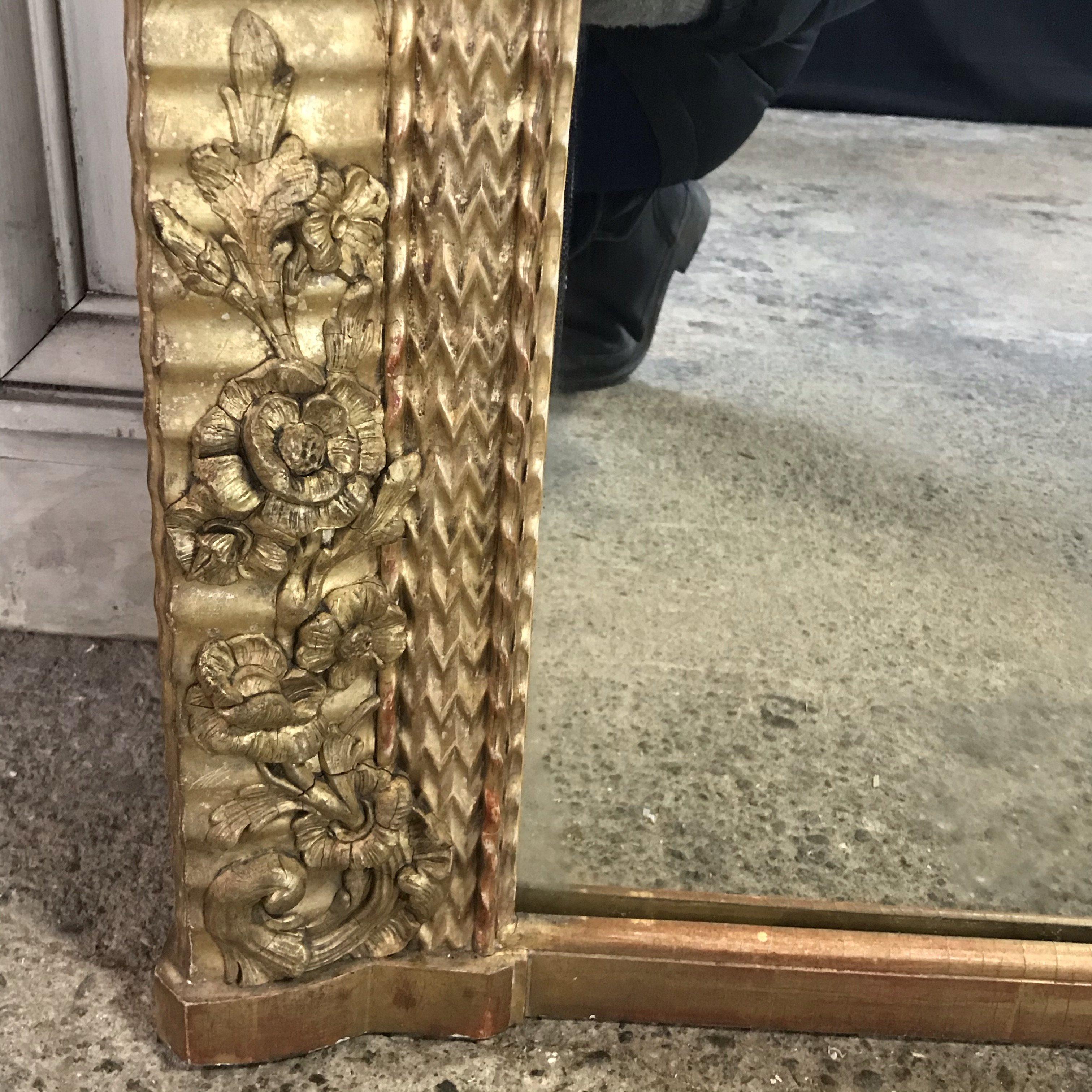 19th Century French Louis XVI Ornate Carved Gold Gilt French Tall Mirror