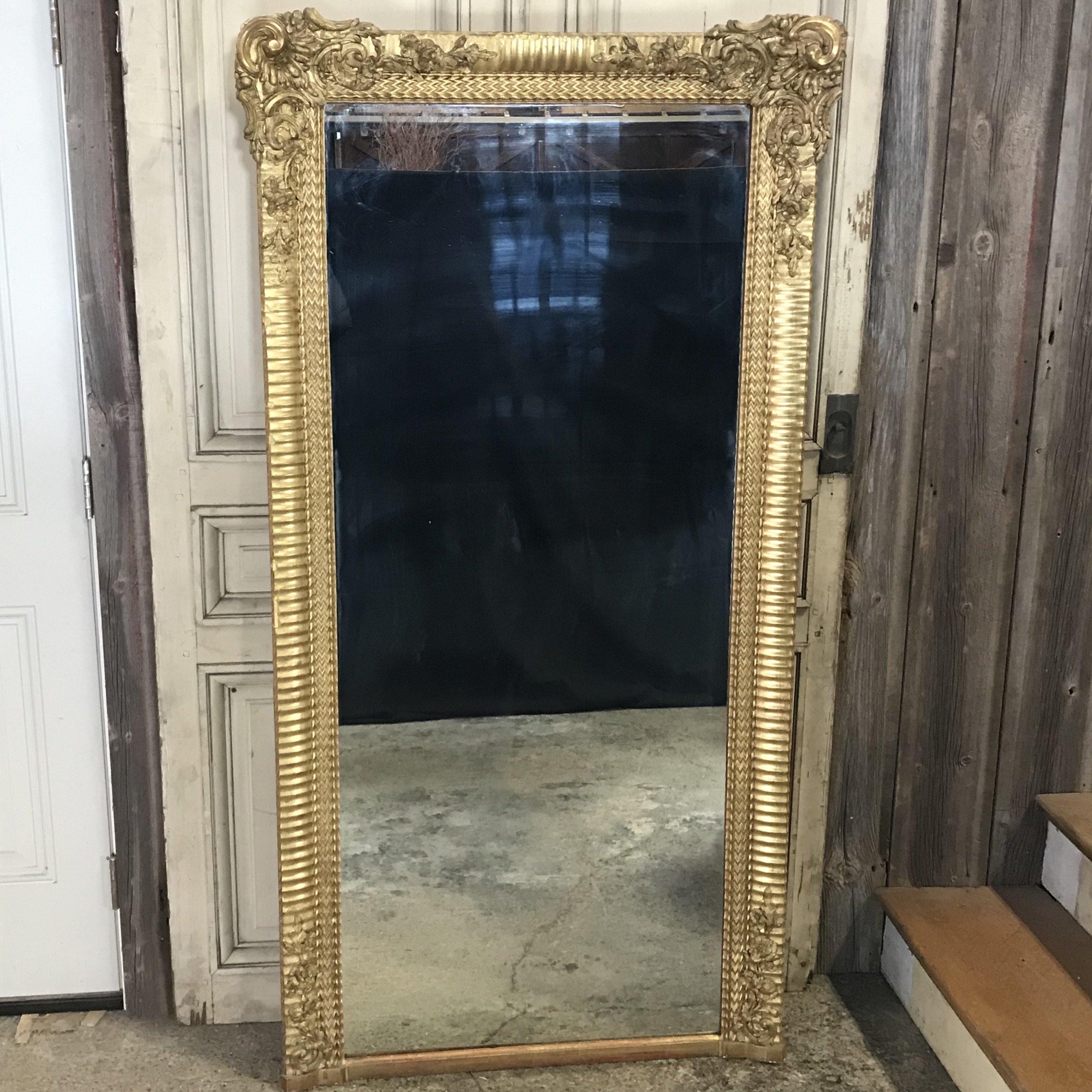 French Louis XVI Ornate Carved Gold Gilt French Tall Mirror 1